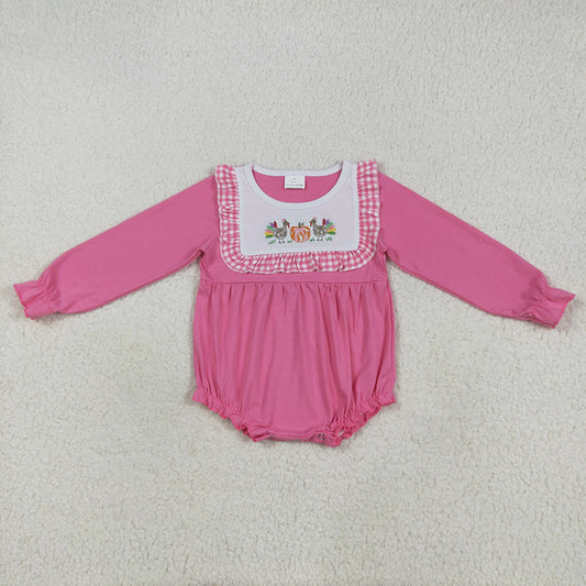 Baby Girls Pink Thanksgiving Turkey Pumpkins Ruffle Rompers