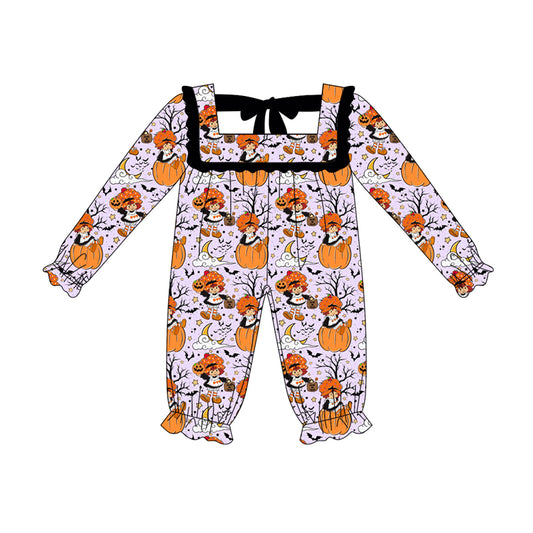 Baby Girls Long Sleeves Lavender Ghost Pumpkins Ruffle Rompers Preorder