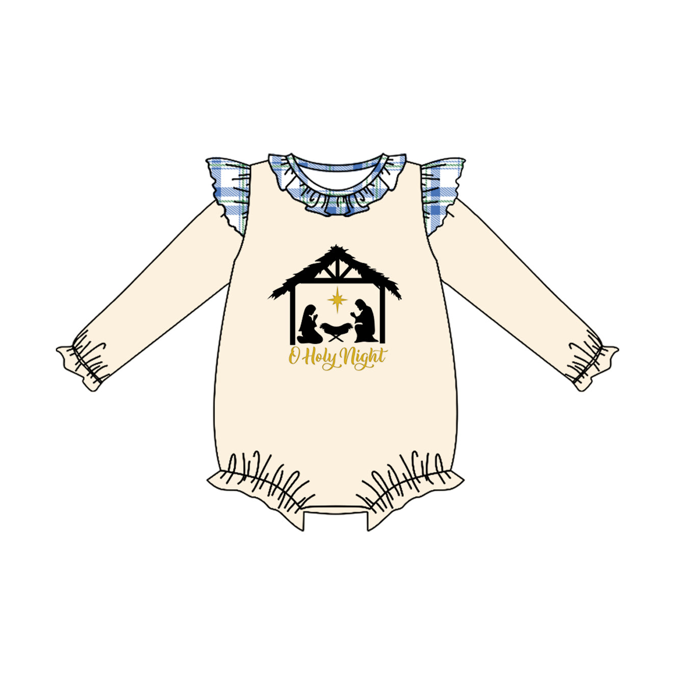 Baby Girls Long Ruffle Sleeves Jesus Nativity Bummies Rompers Preorder