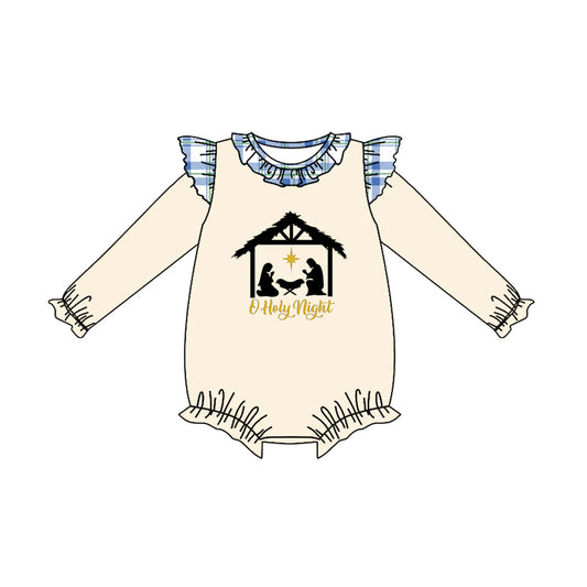 Baby Girls Long Ruffle Sleeves Jesus Nativity Bummies Rompers Preorder
