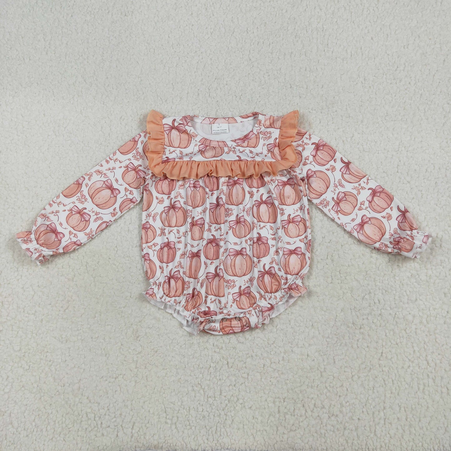 Baby Girls Long Ruffle Sleeves Bows Pumpkins Rompers