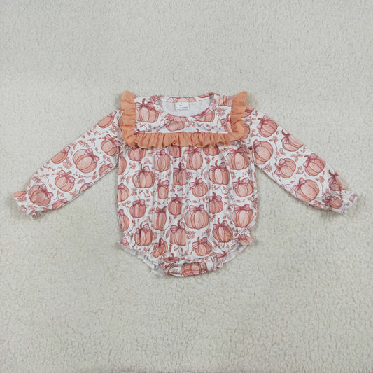 Baby Girls Long Ruffle Sleeves Bows Pumpkins Rompers
