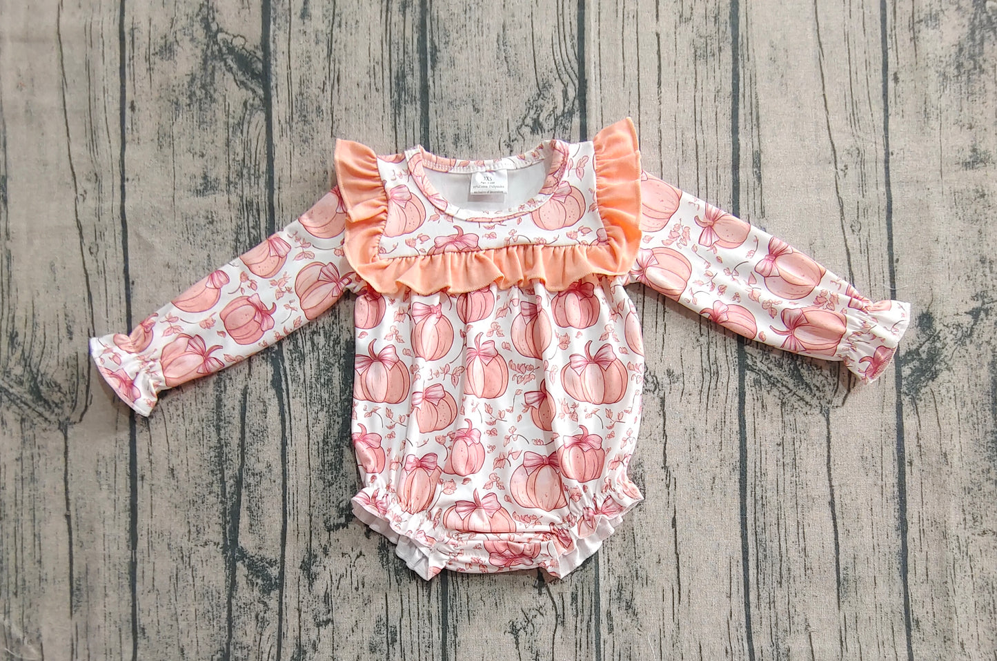 Baby Girls Long Ruffle Sleeves Bows Pumpkins Rompers
