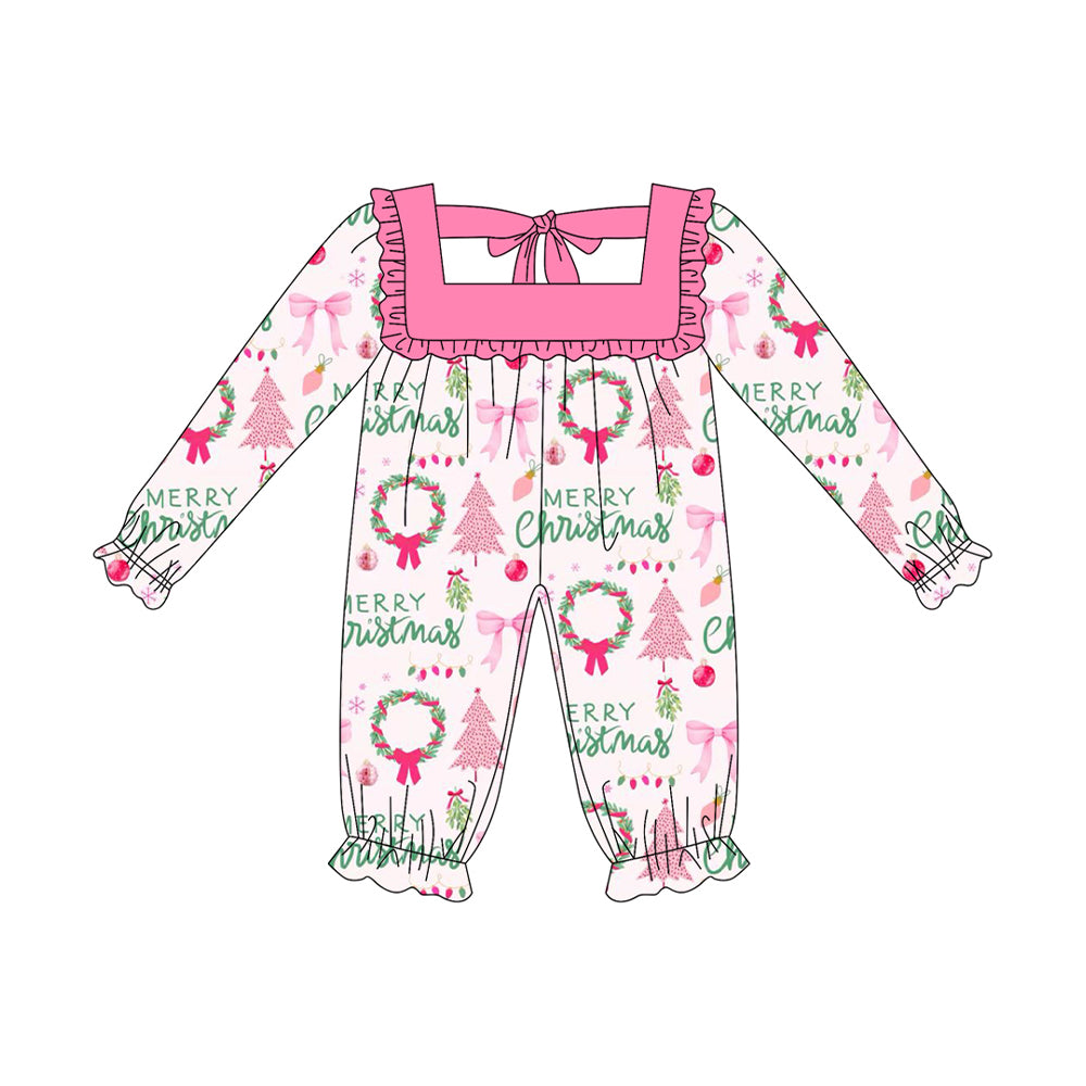 Baby Girls Long Sleeves Holly Christmas Trees Pant Rompers Preorder