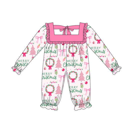 Baby Girls Long Sleeves Holly Christmas Trees Pant Rompers Preorder