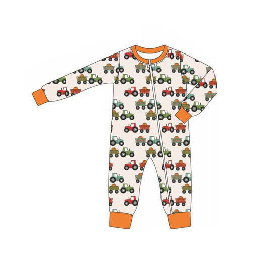 Baby Boys Long Sleeves Farm Pumpkin Trucks Plaid Zipper Rompers Preorder