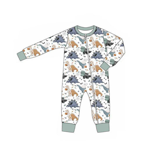 Baby Boys Long Sleeves Ghosts Dinosaurs Plaid Zipper Rompers Preorder