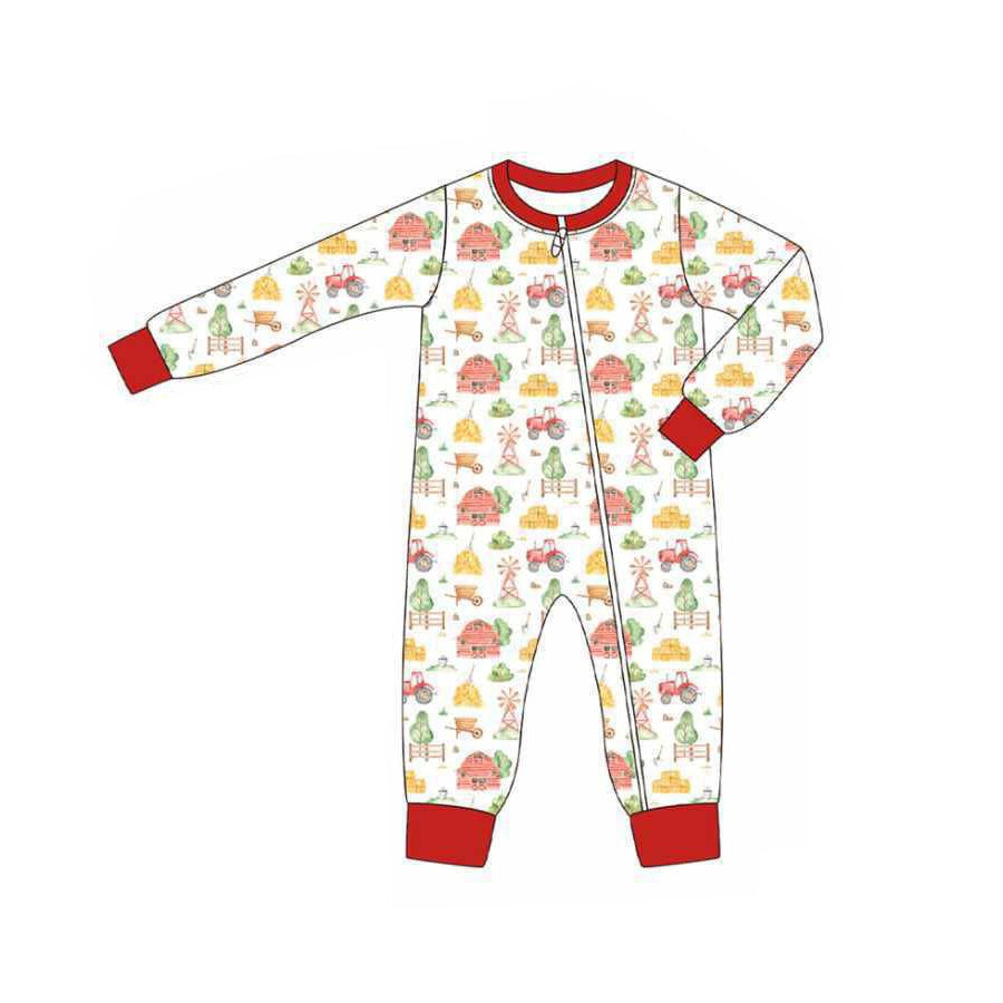Baby Boys Long Sleeves House Truck Farm Zipper Rompers Preorder