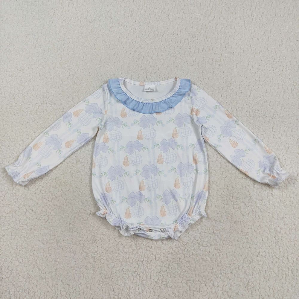 Baby Girls Long Sleeves Pumpkin Floral Plaid Ruffle Rompers