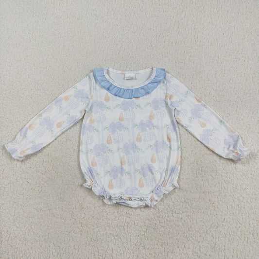 Baby Girls Long Sleeves Pumpkin Floral Plaid Ruffle Rompers