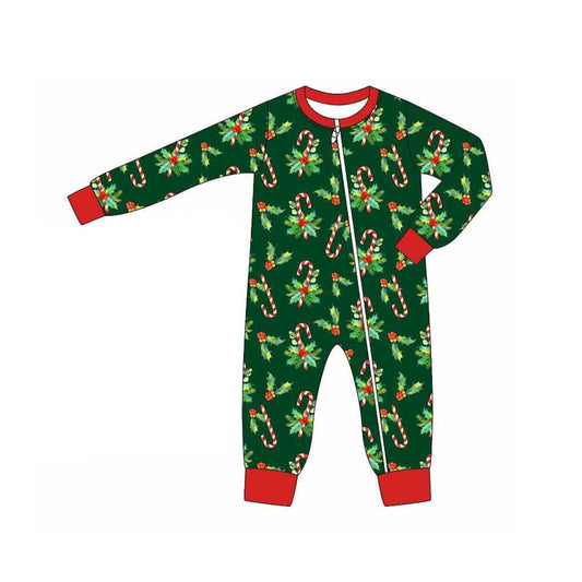 Baby Boys Long Sleeves Holly Candy Cane Zipper Rompers Preorder