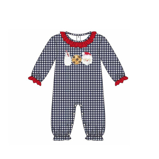 Baby Girls Black Plaid Long Ruffle Sleeves Milk Santa Pant Rompers Preorder