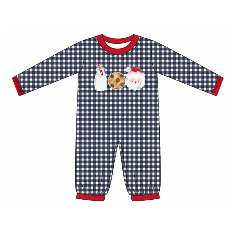 Preorder moq 5 Baby Boys Black Checked Milk Santa Christmas Footie Rompers