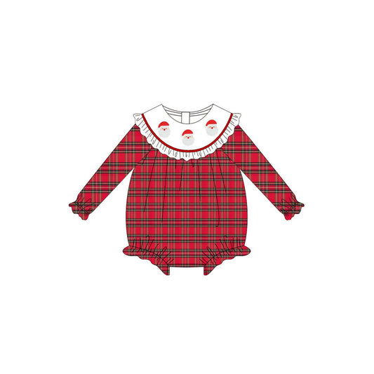 Baby Girls Red Plaid Long Sleeves Santa Ruffle Rompers Preorder