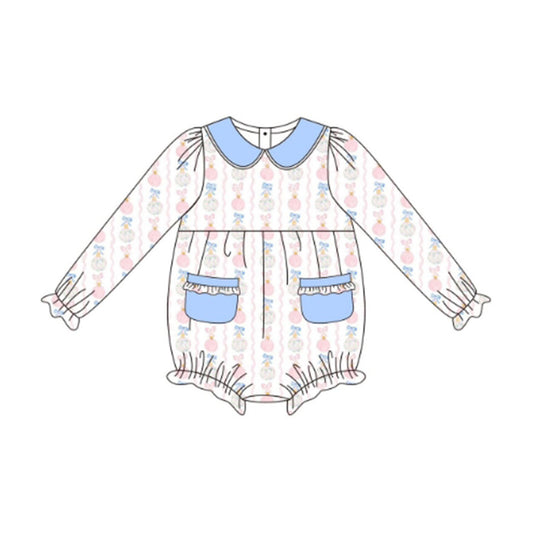 Baby Girls Long Sleeves Pumpkin Floral Stripe Pockets Ruffle Rompers Preorder