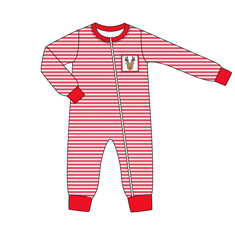 Baby Boys Red Stripe Long Sleeves Deer Pocket Zipper Pant Rompers Preorder