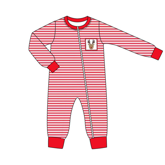 Baby Boys Red Stripe Long Sleeves Deer Pocket Zipper Pant Rompers Preorder