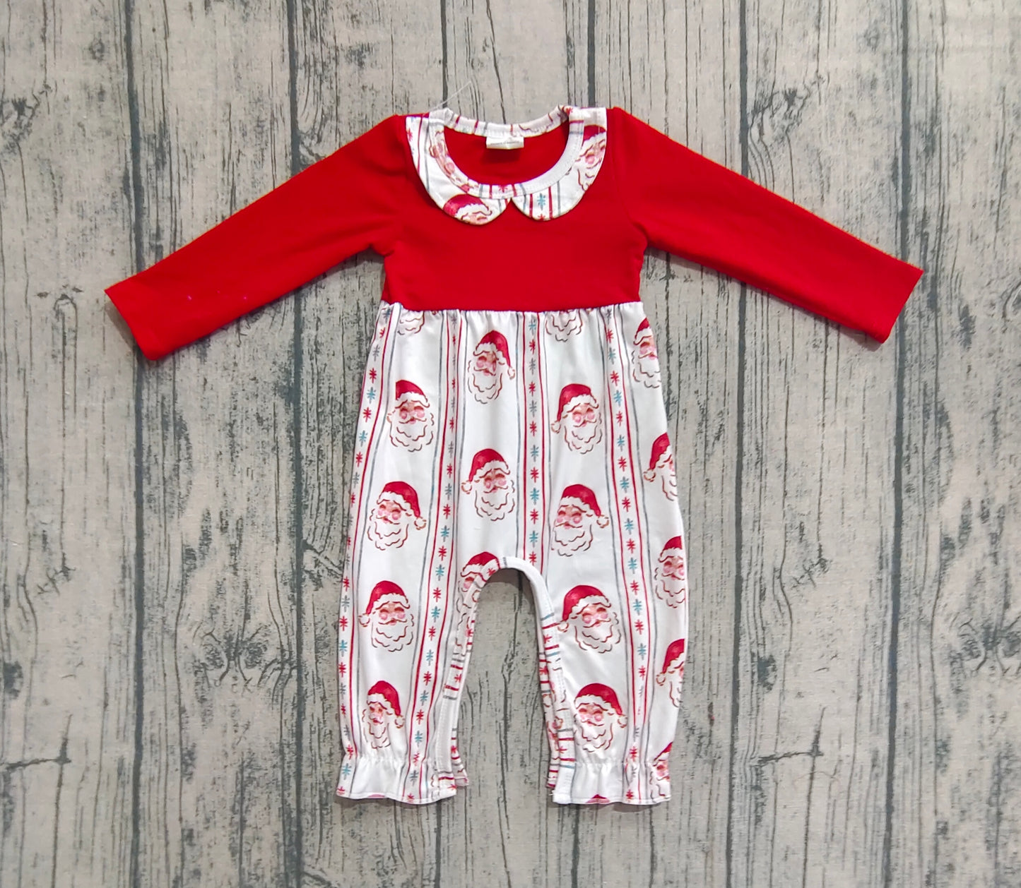Baby Girls Red Christmas Santa Stripe Ruffle Pant Rompers