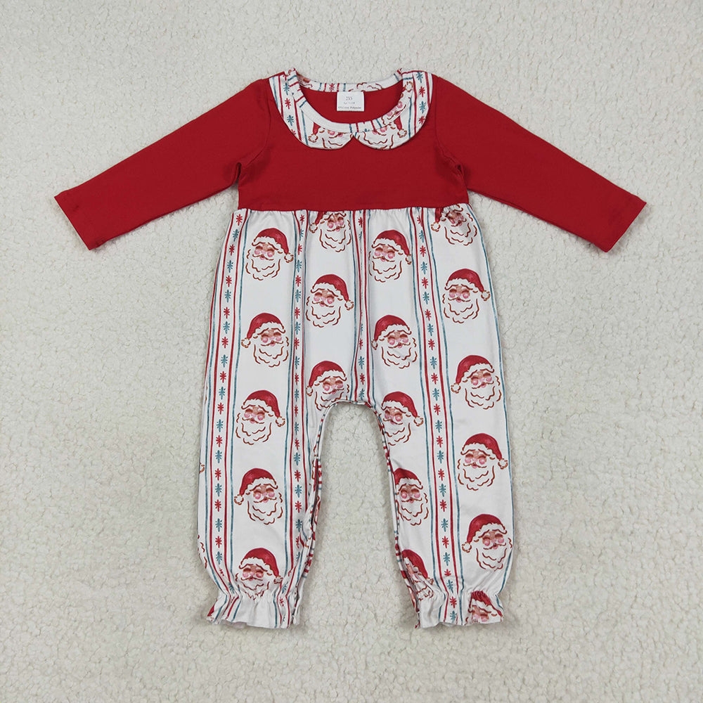 Baby Girls Red Christmas Santa Stripe Ruffle Pant Rompers