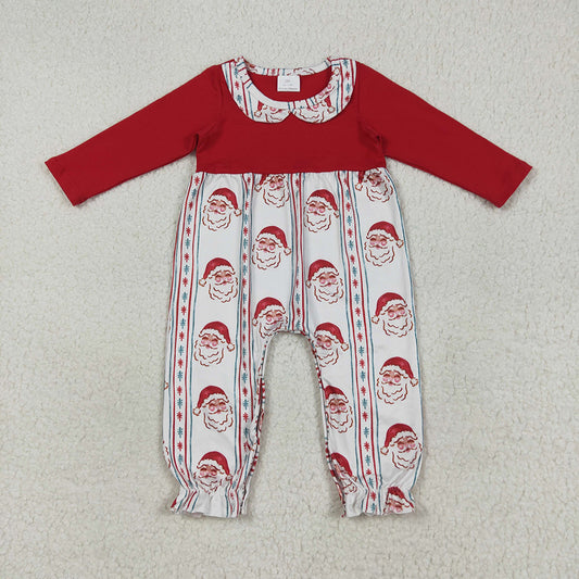 Baby Girls Red Christmas Santa Stripe Ruffle Pant Rompers