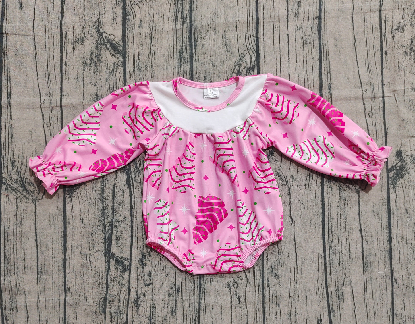Baby Girls Pink Stripe Trees Stars Christmas Ruffle Sleeve Rompers