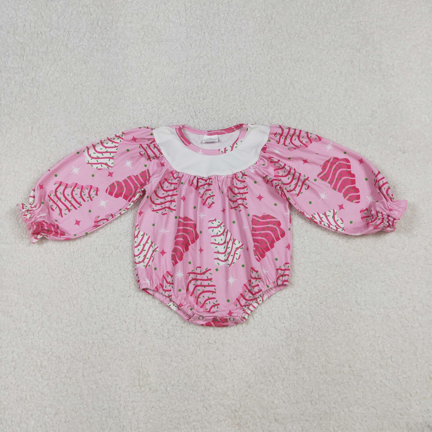 Baby Girls Pink Stripe Trees Stars Christmas Ruffle Sleeve Rompers