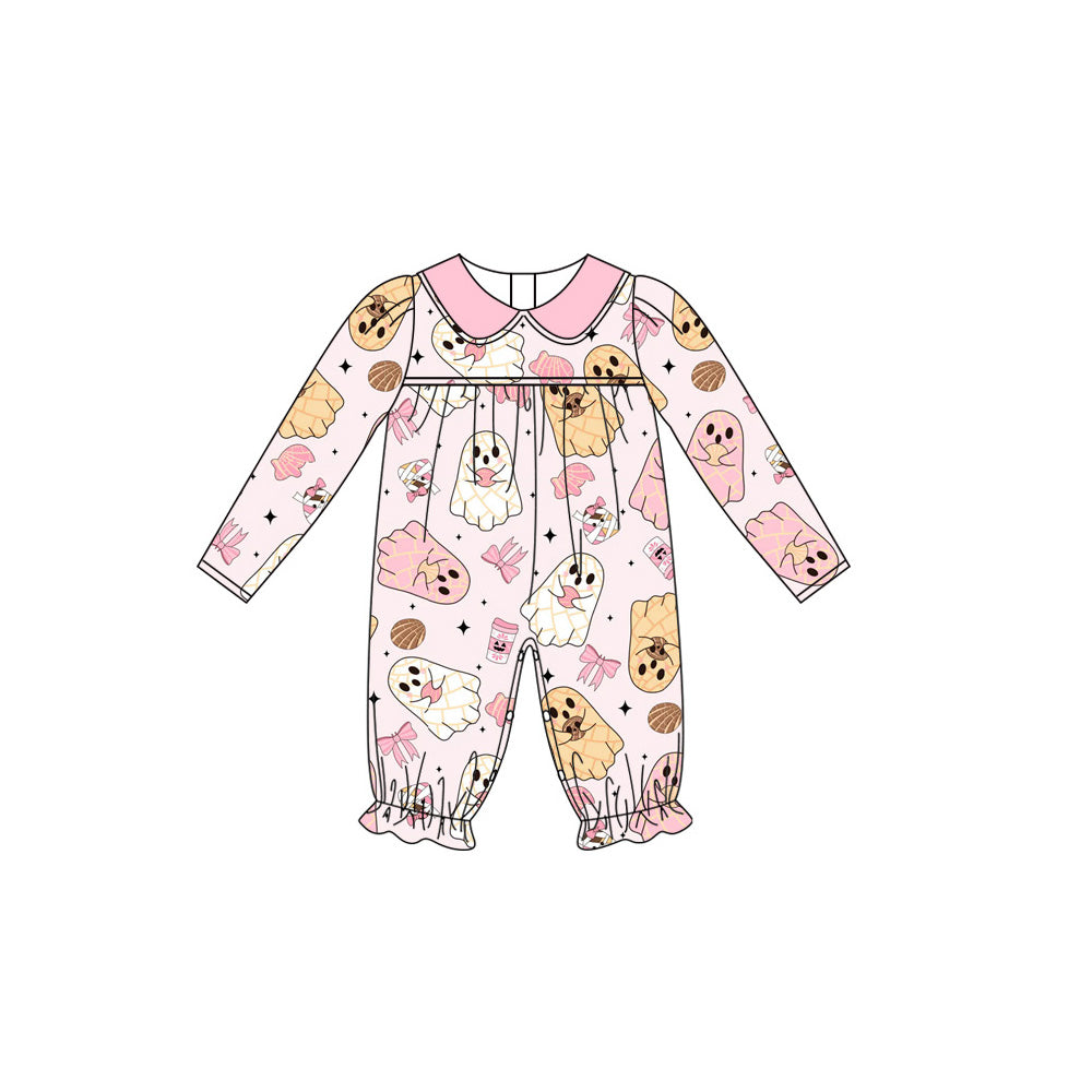 Baby Girls Pink Long Sleeves Bows Ghosts Ruffle Pant Rompers Preorder