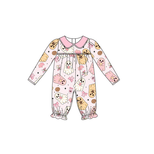 Baby Girls Pink Long Sleeves Bows Ghosts Ruffle Pant Rompers Preorder