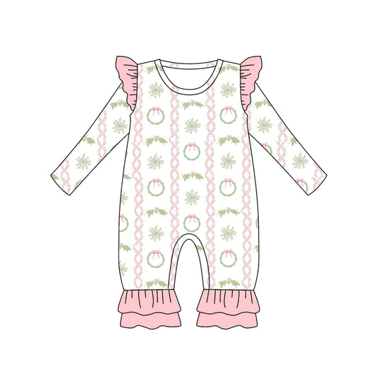 Baby Girls Long Sleeves Bows Holly Ruffle Pant Rompers Preorder