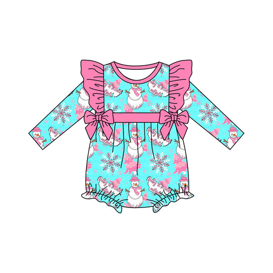 Baby Girls Long Sleeves Snowman Trees Bows Ruffle Rompers Preorder