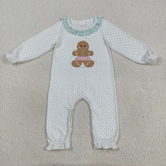 Embroidery Baby Girls Christmas Polka Dots Gingerbread Rompers