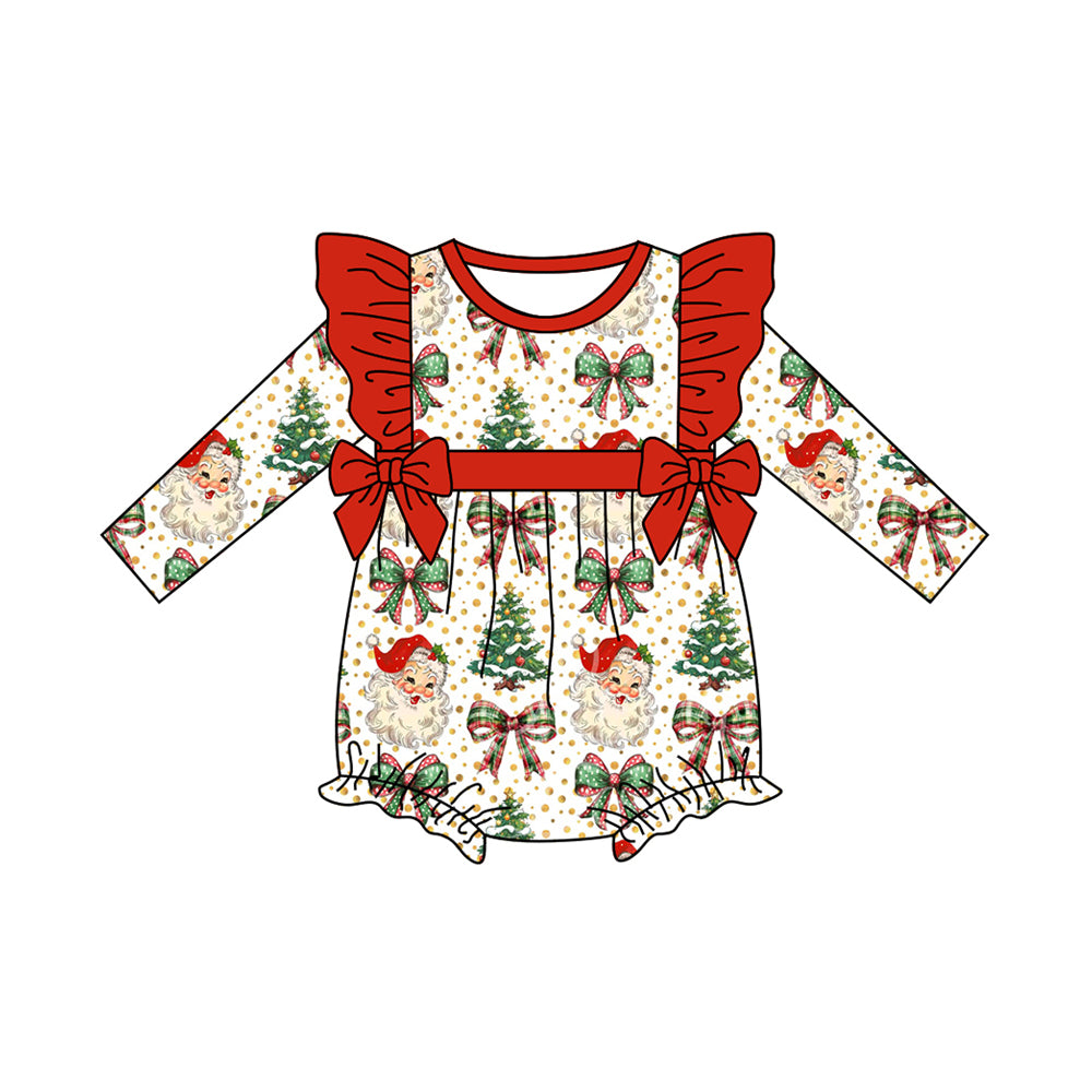 Baby Girls Long Sleeves Santa Trees Bows Ruffle Rompers Preorder