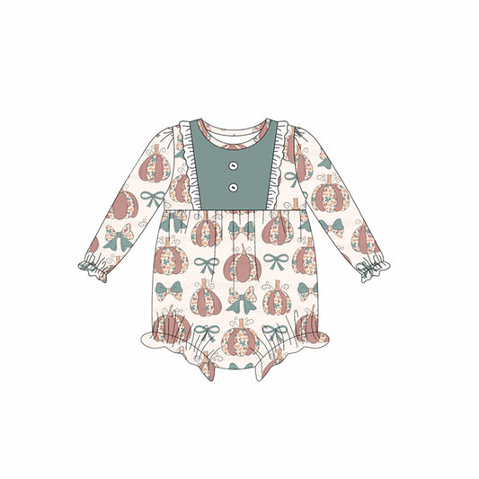 Baby Girls Long Sleeves Flower Pumpkins Bows Ruffle Rompers Preorder