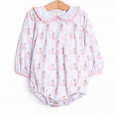 Baby Girls Pink Dogs Pumpkins Fall Ruffle Rompers Preorder