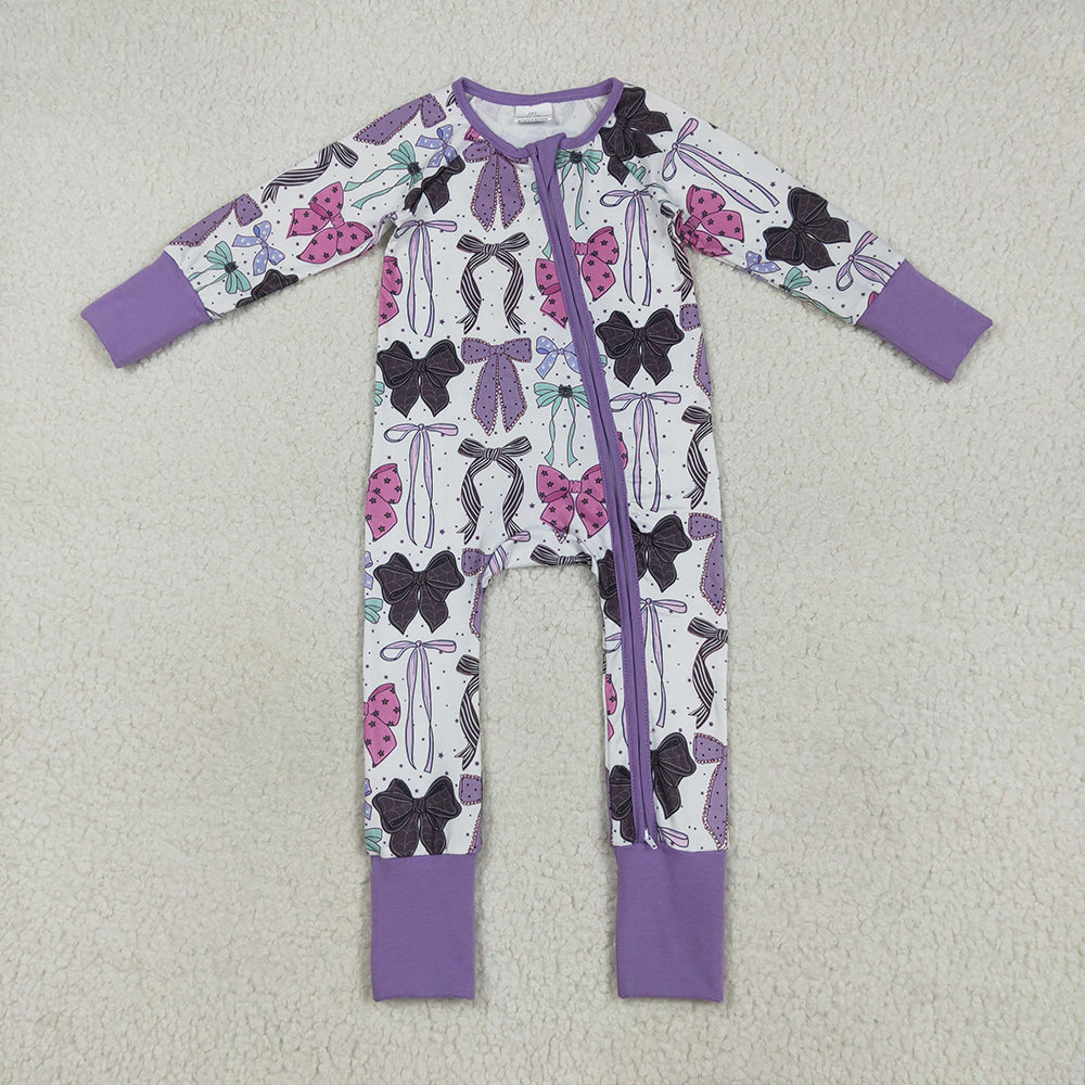 Baby Girls Long Sleeves Colorful Bows Zipper Rompers