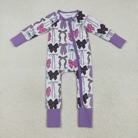 Baby Girls Long Sleeves Colorful Bows Zipper Rompers