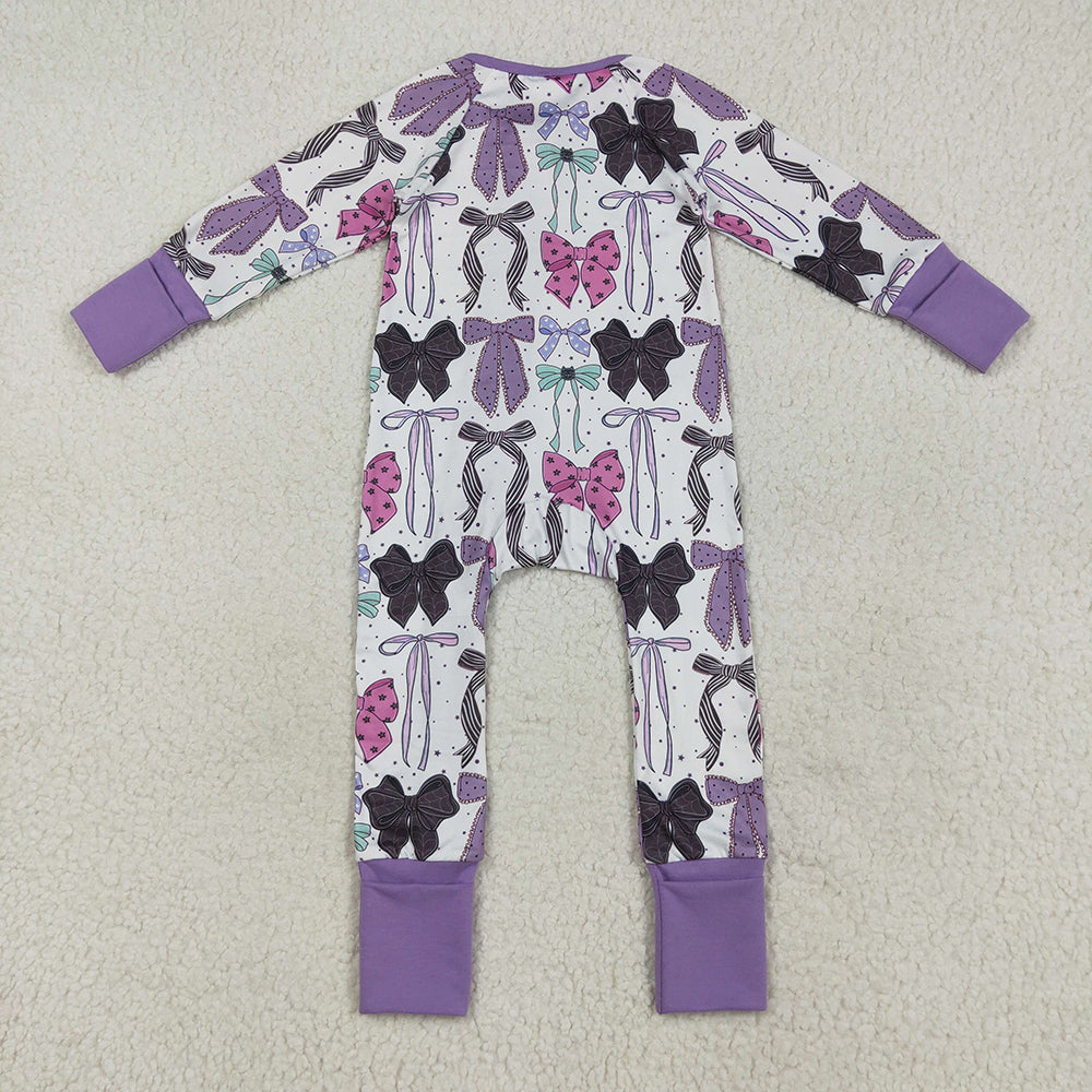 Baby Girls Long Sleeves Colorful Bows Zipper Rompers