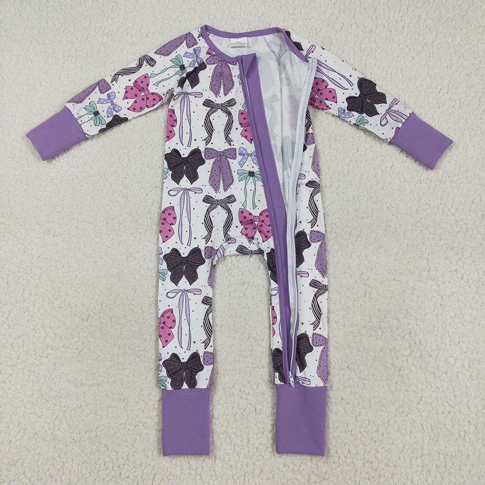Baby Girls Long Sleeves Colorful Bows Zipper Rompers