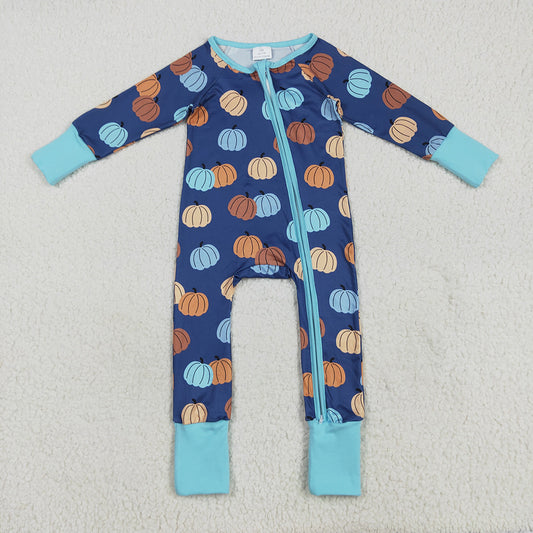 Baby Girls Long Sleeves Colorful Pumpkins Zipper Pant Rompers