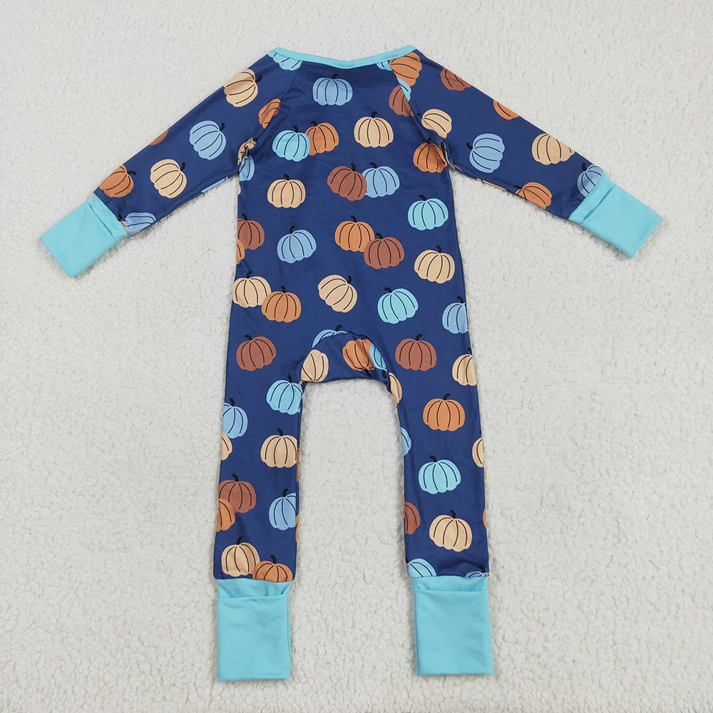 Baby Girls Long Sleeves Colorful Pumpkins Zipper Pant Rompers
