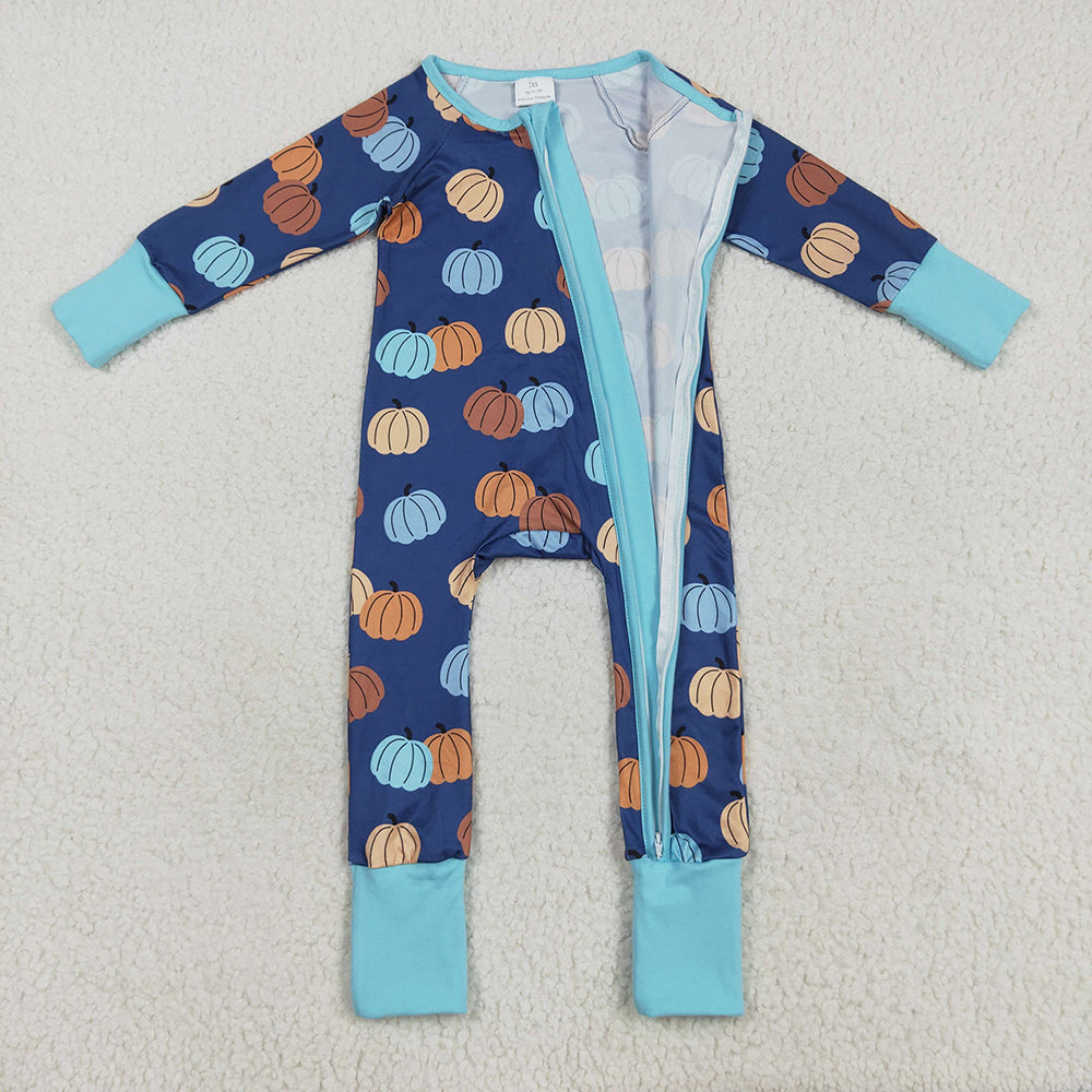 Baby Girls Long Sleeves Colorful Pumpkins Zipper Pant Rompers