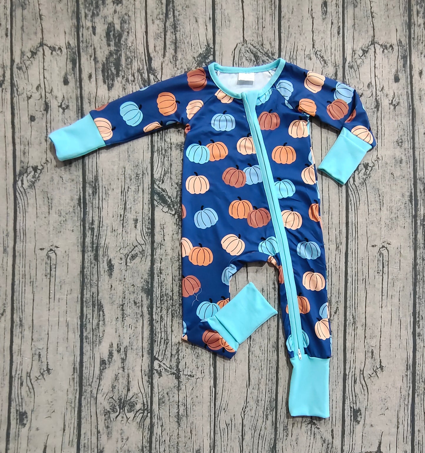 Baby Girls Long Sleeves Colorful Pumpkins Zipper Pant Rompers