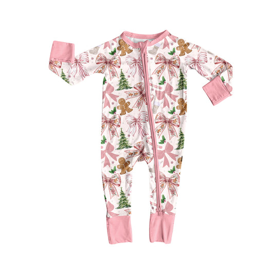 Baby Girls Long Sleeves Trees Gingerbread Zipper Pant Rompers Preorder