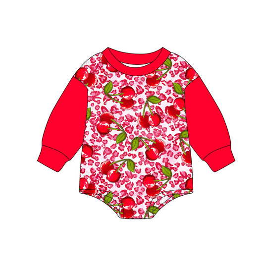 Baby Girls Red Long Sleeves Leopard Cherry Rompers Preorder