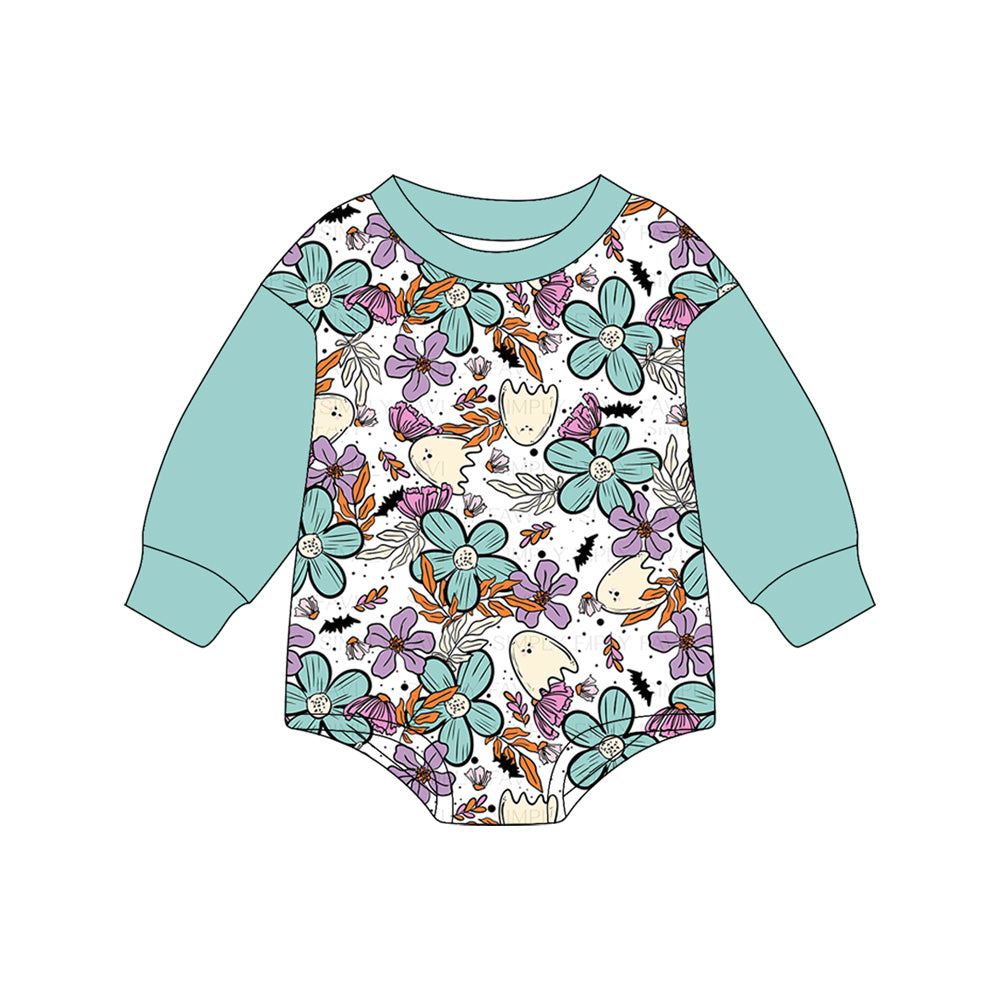 Baby Girls Blue Long Sleeves Flowers Ghost Rompers Preorder