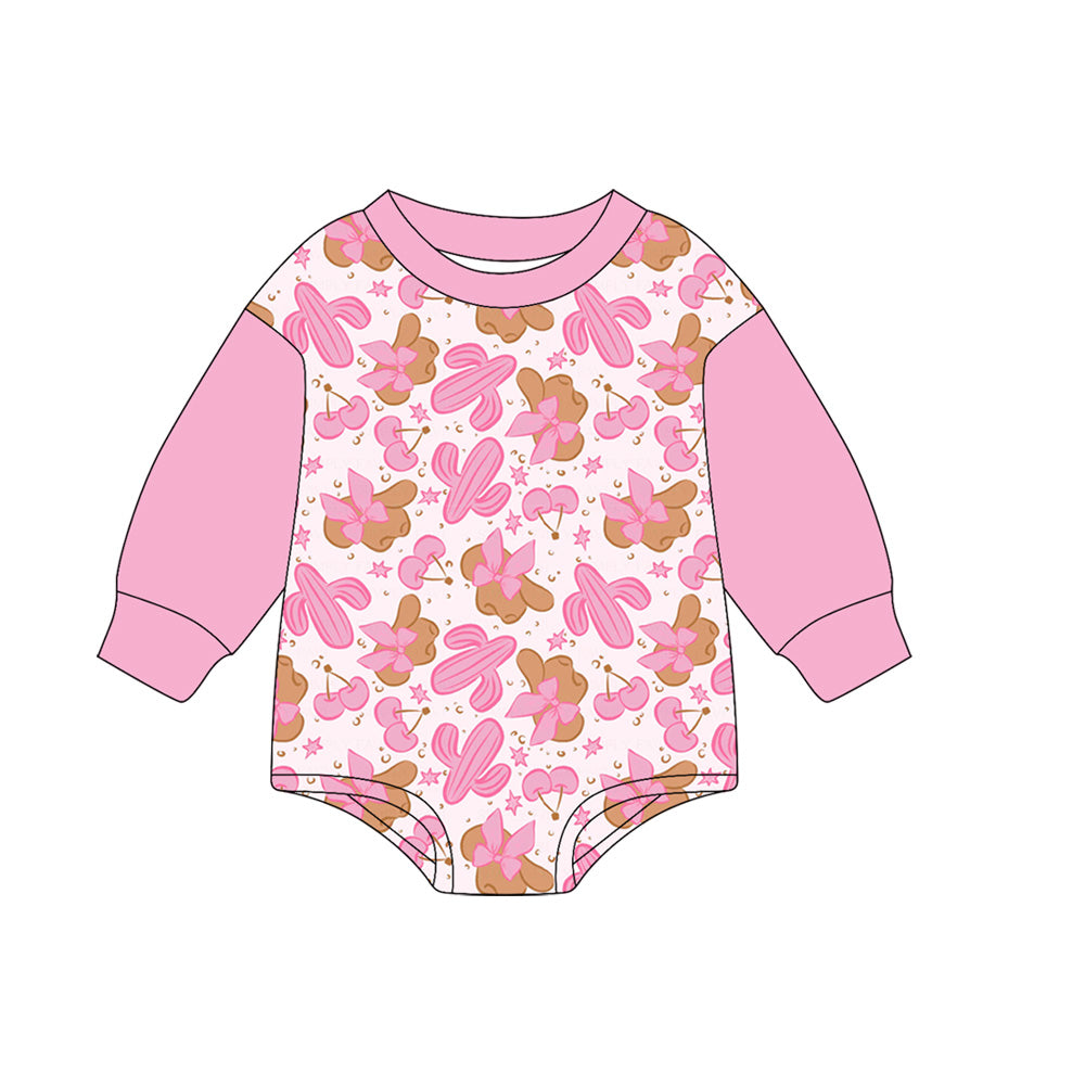 Baby Girls Pink Long Sleeves Cactus Bows Hats Rompers Preorder