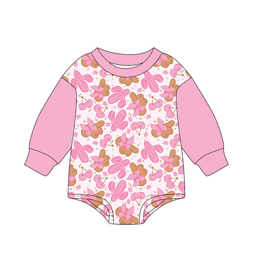 Baby Girls Pink Long Sleeves Cactus Bows Hats Rompers Preorder