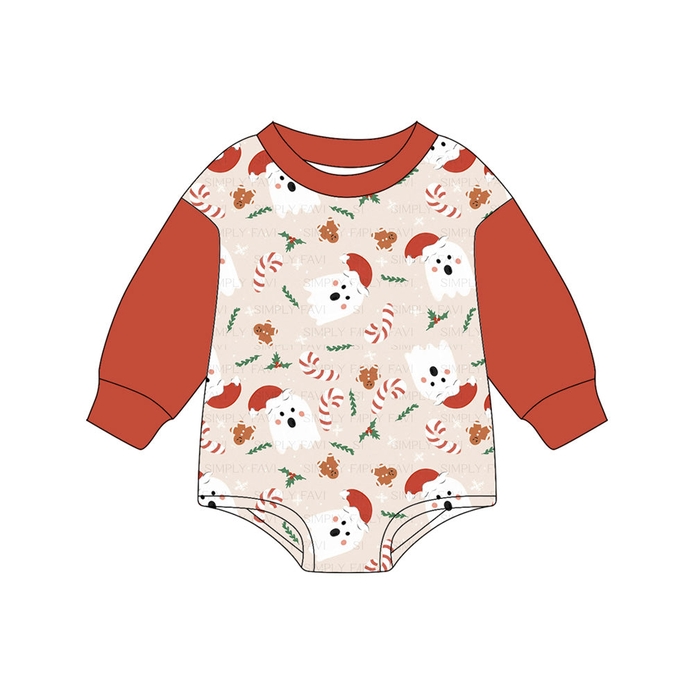 Baby Girls Red Long Sleeves Hat Ghosts Gingerbread Rompers Preorder