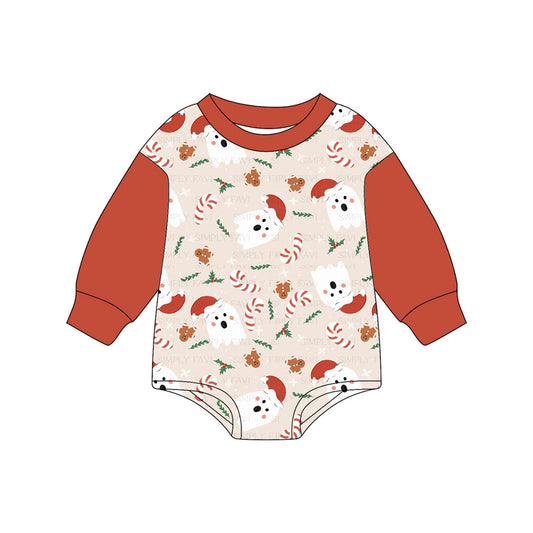 Baby Girls Red Long Sleeves Hat Ghosts Gingerbread Rompers Preorder