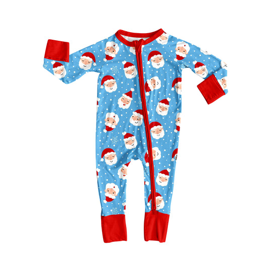 Baby Boys Blue Long Sleeves Santa Plaid  Zipper Pant Rompers Preorder